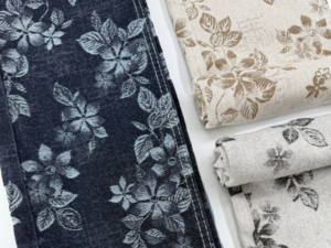 Elegant Floral Jacquard Denim Fabric Three colros