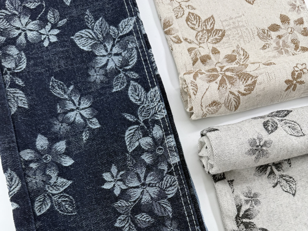 Elegant Floral Jacquard Denim Fabric Three colros