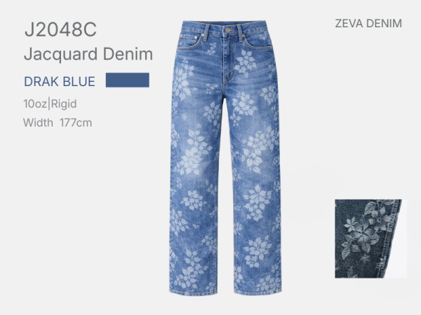 Elegant Floral Jacquard Denim Fabric