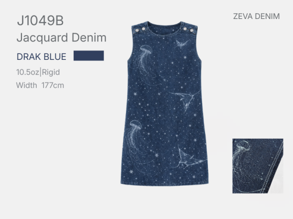 Jacquard Denim Fabric With Ocean Deep Sean Pattern Design for Dress