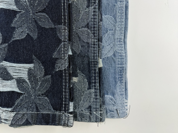 Floral Horizontal Jacquard Denim Fabric Close-up