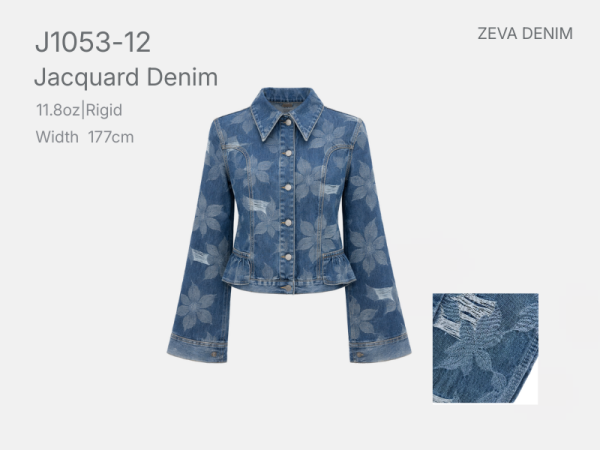 Floral Horizontal Jacquard Denim Women Jacket