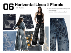 Floral Horizontal Lines Jacquard Denim Trend Moodboard