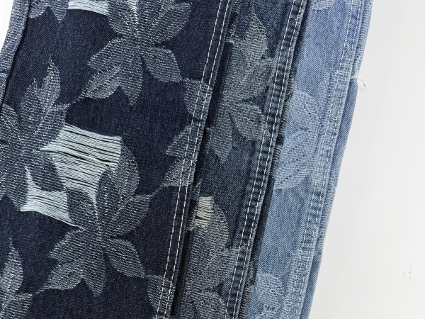 Floral Horizontal Lines Jacquard Denim Wash Effect Comparison