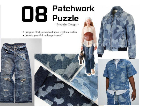 patchwork patterned denim fabric