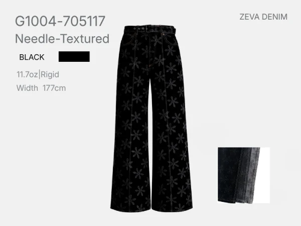 Structured Floral Needle-Punched Denim Fabric