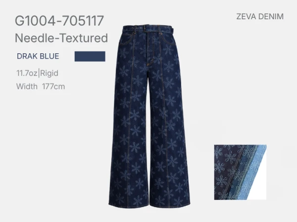 Structured Floral Needle-Punched Denim Fabric
