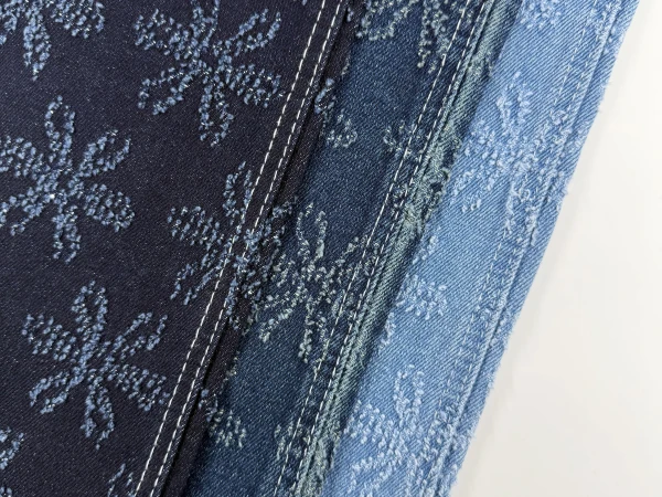 Structured Floral Needle-Punched Denim Fabric