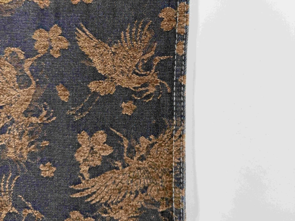 Elegant Ascending Crane Pattern Design in Flocking Jacquard Denim _