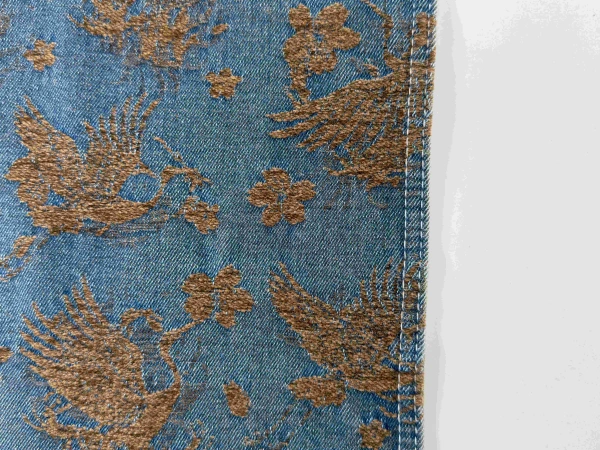 Elegant Ascending Crane Pattern Design in Flocking Jacquard Denim_