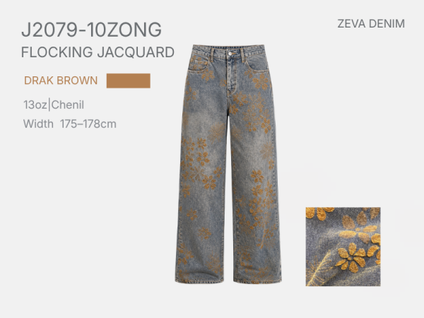 Floral chenille jacquard denim fabric suitable for wide leg jeans and premium womenswear