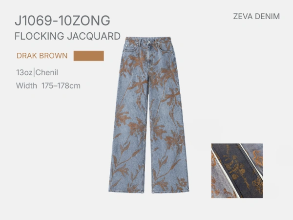 Special Elegant Floral Flocking Jacquard Denim Tela Ideal for Lady Baggy Jean_
