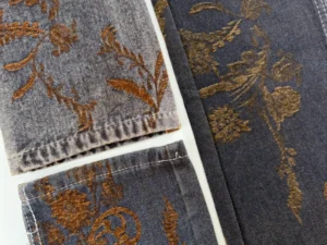 Traling Plumage Floral Flocking Jacquard Denim Chenille Jacquard For Baggy Jean Lady Dama Tela Denim-