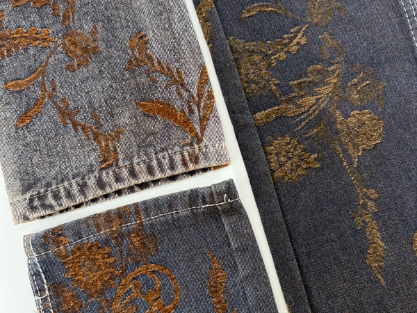 Traling Plumage Floral Flocking Jacquard Denim Chenille Jacquard For Baggy Jean Lady Dama Tela Denim-