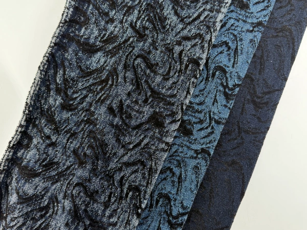 Warped Motion Flocking Jacquard Denim Chenille Jacquard For Baggy Jean_