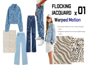 Warped Motion Flocking Jacquard Denim For Men Lady Jean and Jacket_