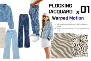 Warped Motion Flocking Jacquard Denim For Men Lady Jean and Jacket_