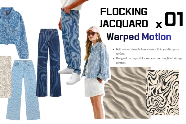 Warped Motion Flocking Jacquard Denim For Men Lady Jean and Jacket_
