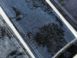 black-chenille-denim-fabric-floral-swallow-jacquard-detail