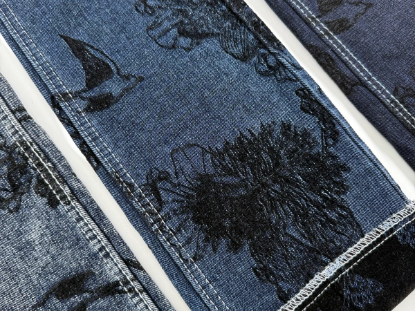 black-chenille-denim-fabric-floral-swallow-jacquard-detail