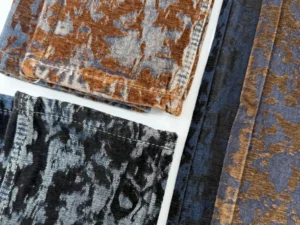 Comparison of blue black and blue brown flocking jacquard denim fabric for premium denim garments_