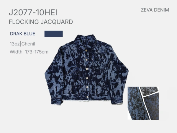 Dark blue chenille jacquard denim fabric developed for premium denim jackets_
