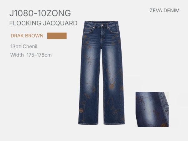 Elegant Ribbon Blouquet Flocking Jacquard Denim Tela Ideal for Lady Jacket and Baggy Jean