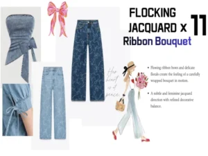 Ribbon Blouquet Flocking Jacquard Denim For Lady Jean and Jacket Jacquard Dama