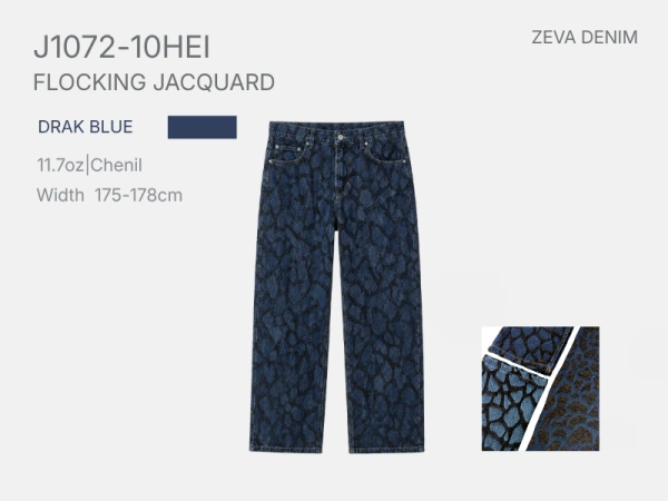 Wide-leg jeans made from textured chenille jacquard denim featuring an erosion-inspired surface pattern.