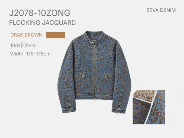 Dark blue leopard chenille denim fabric with raised texture for statement jackets